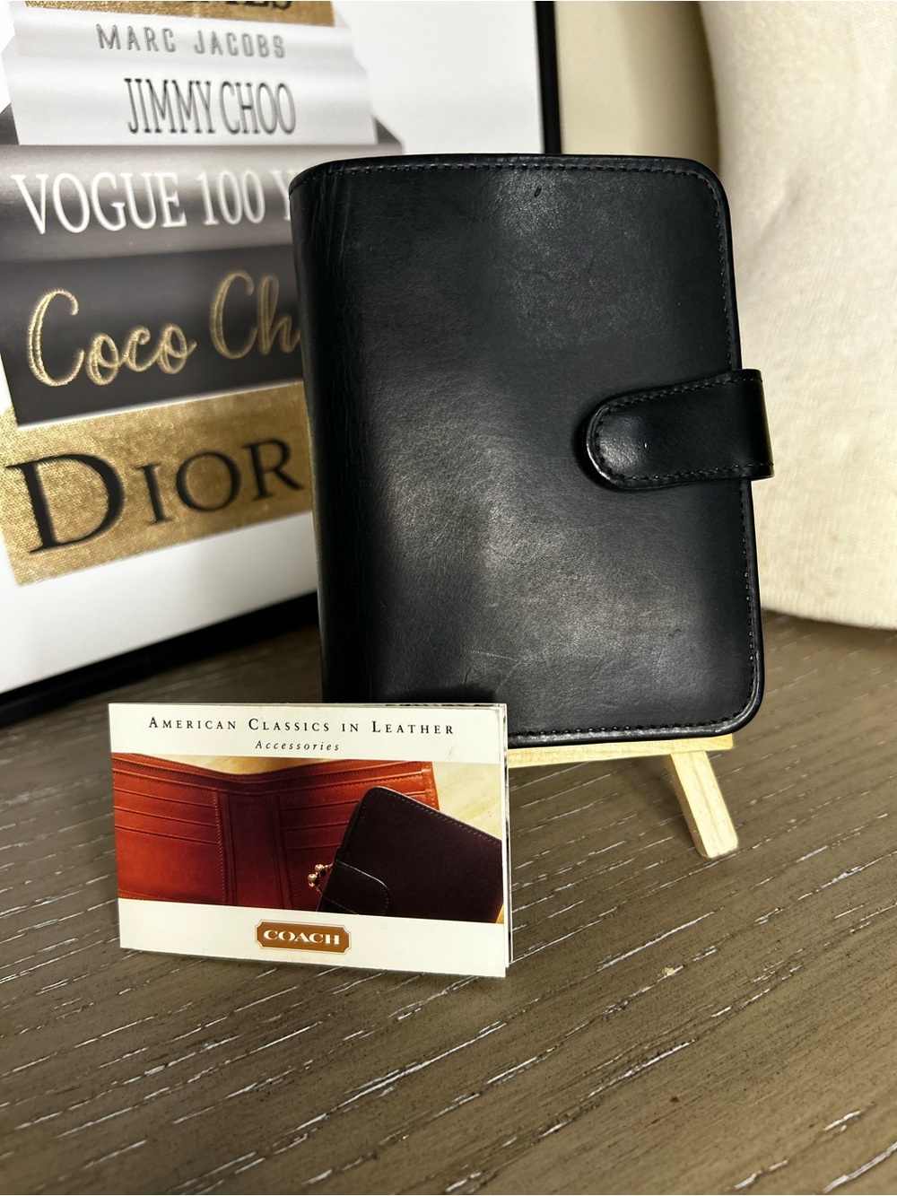 COACH Classic Black Water Buffalo calfskin leather bifold Compact Clutch 4882